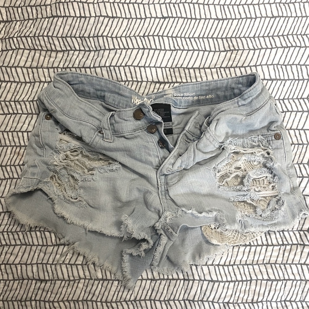 Distressed jean shorts